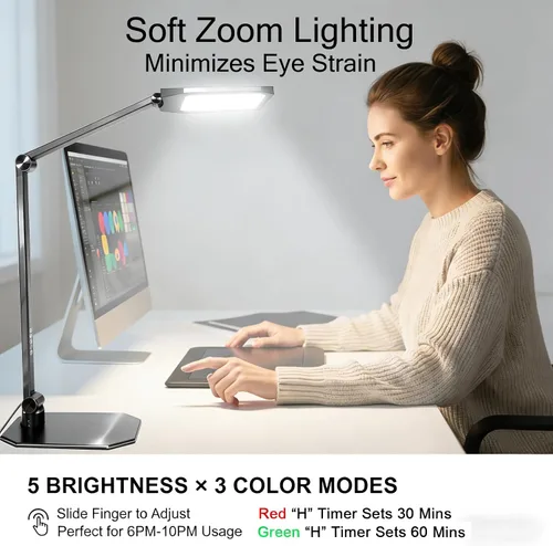 Vista 6 de NS Lámpara de escritorio LED profesional con control remoto, luz regulable CRI95+ para cuidado de los ojos, temperatura de color ajustable de 3000K
