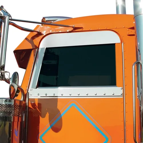 Vista 2 de RoadWorks - Tapas de acero inoxidable de 5 pulgadas para ventanas de cabina Peterbilt 2005-2020, acabado pulido 30434