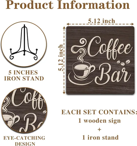 Vista 2 de Decoración de cafetería, divertidos letreros de café para mesa de cocina de granja, accesorios esenciales de estación de café, accesorios de café