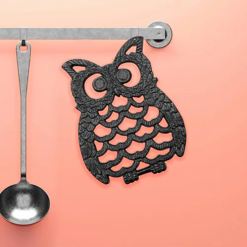 Vista 5 de Salvamanteles de búho de hierro fundido, salvamanteles de búho para platos calientes, salvamanteles de metal para cocina, salvamanteles de metal