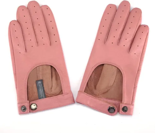 Vista 2 de Harssidanzar Guantes de conducción de cuero para mujer, guantes de cuero de oveja finos sin forro para pantalla táctil KL021