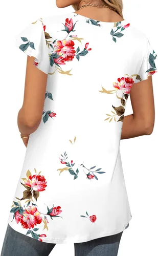 Vista 3 de HOTGIFT Camiseta de manga corta para mujer, estilo casual, para playa, plisada, para leggings