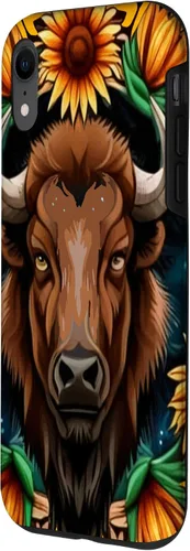 Vista 2 de American Bison with Sunflower Wreath Kansas State Tattoo Art Case for iPhone XR