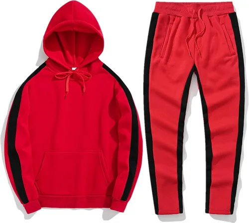 Vista 4 de Conjunto de suéter y pantalones para hombre, con capucha, traje de dos piezas, traje estético, traje de moda para hombre, otoño e invierno