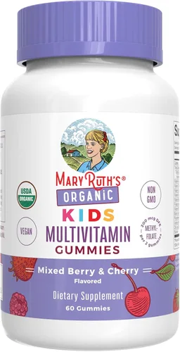 Vista 2 de MaryRuth's Gomitas para niños: multivitamínico orgánico USDA (Mezcla de bayas y cereza) y magnesio calmante (hibisco) Sin gelatina! Vitaminas