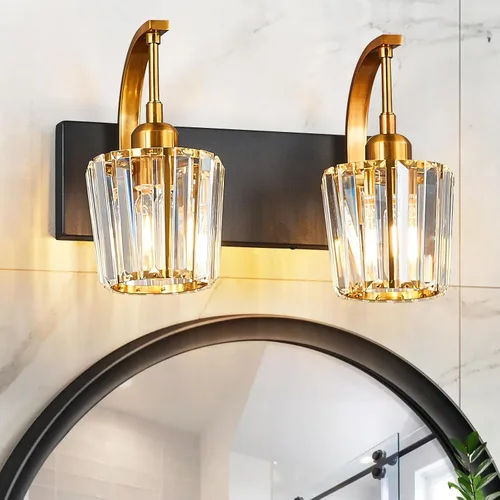 Vista 55 de Luces de tocador de cristal de 3 luces negras para tocador de baño, modernas lámparas de baño de cristal sobre espejo de 23.62 pulgadas de largo