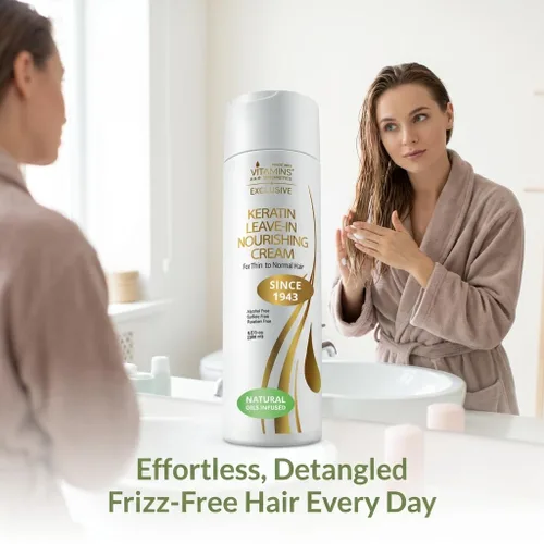 Vista 6 de VITAMINS hair cosmetics Acondicionador sin enjuague de queratina para cabello fino, hidratante ligero y crema desenredante hidratante para cabello