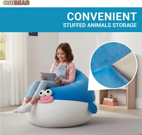 Vista 3 de Funda para puf para niños, almacenamiento de animales de peluche, suave y lavable, para niños y niñas, organizador de almacenamiento de juguetes