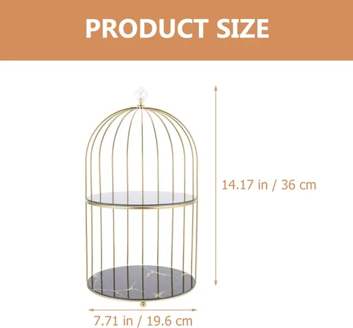 Vista 2 de Beavorty Soporte de 2 niveles para tartas con forma de jaula de pájaros, soporte de metal para cupcakes, soporte para tartas, bandeja para servir