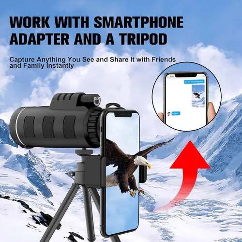 Vista 6 de Telescopio monocular de 40 x 60 con adaptador para teléfono inteligente y estuche para telescopio, monocular de alta potencia, monocular compacto