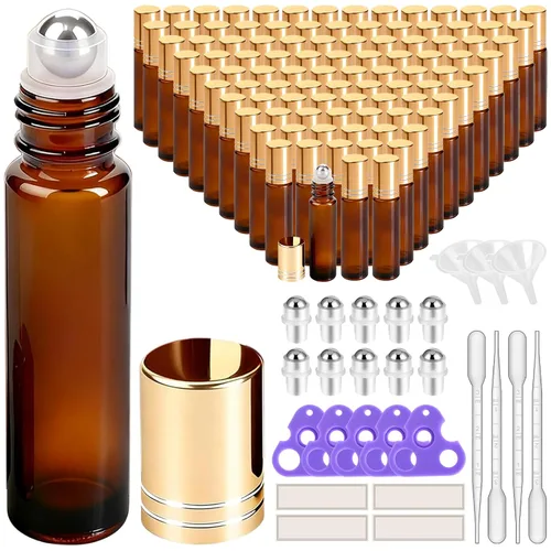 Vista 11 de PrettyCare 6 piezas, botellas roll-on de 10 ml para aceites esenciales con bola de rodillo de acero inoxidable - Botellas rellenables a prueba