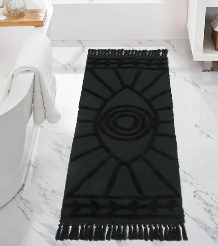 Vista 11 de Uphome - Alfombras de baño boho de 2 x 3 pies, color beige, con protección contra el mal de ojo, tul con borlas, suave, lavable a máquina