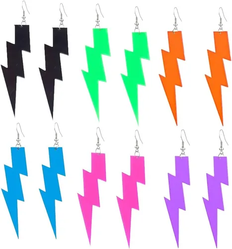 Vista 14 de Pendientes con colgante RUIZHEN con forma de rayo para mujer, con colores a elegir, acrílico exagerado 6 pares conjunto-1