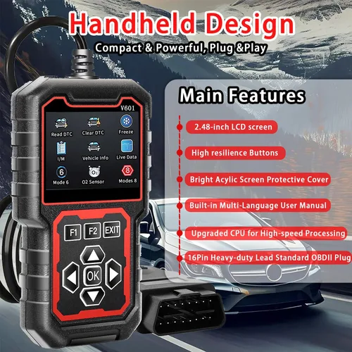 Vista 4 de V601 Escáner de Diagnóstico Profesional OBD2 - Lector Rápido de Códigos de Luz de Verificación del Motor, Probador de Voltaje, Preparación I/M