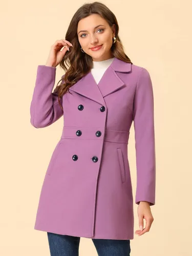 Vista 3 de Allegra K Abrigos largos de invierno con solapa con muescas y doble botonadura