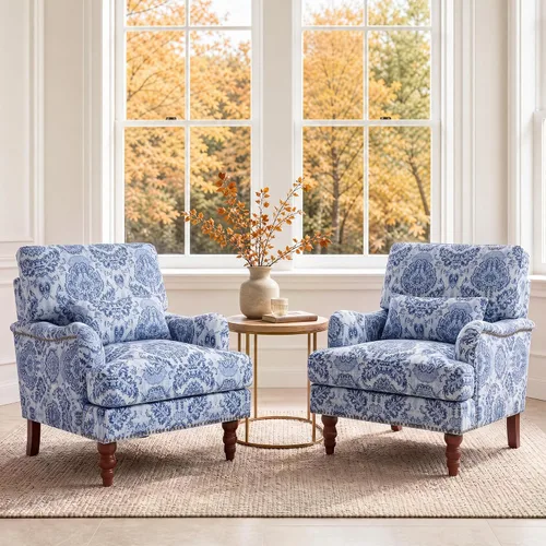 Vista 20 de Mid-Century - Silla decorativa moderna con almohada lumbar, color gris Chenille Gris Claro