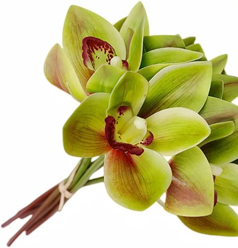 Vista 9 de Orquídeas artificiales Cymbidium - Orquídeas artificiales, 12 racimos de flores artificiales para exteriores, arbustos verdes, plantas