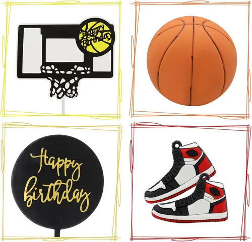 Vista 3 de Adornos para Tarta de Baloncesto 21 piezas, Adornos Temáticos de Baloncesto para Deportes, NBA, March Madness, Jordan, Suministros para Fiestas