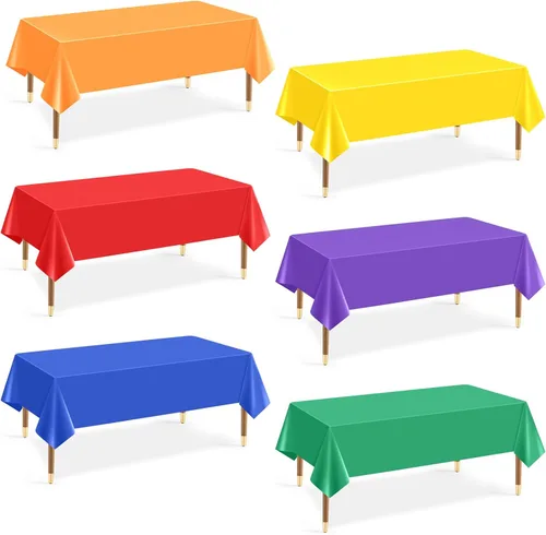 Vista 8 de Mwellewm 6 manteles de plástico desechables, mantel de arcoíris de colores surtidos, rectangular de neón colorido a granel sólido para cumpleaños