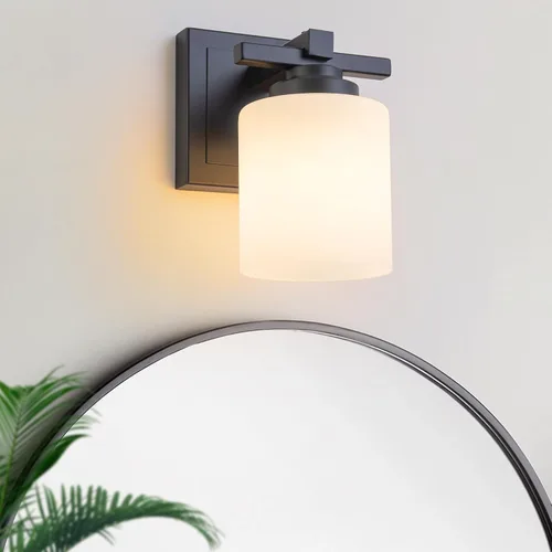 Vista 16 de 1 Luminaria Moderna de Baño sobre Espejo, Luces de Tocador Negro Dorado para Apliques de Pared de Baño con Pantallas de Vidrio Blanco Lechoso