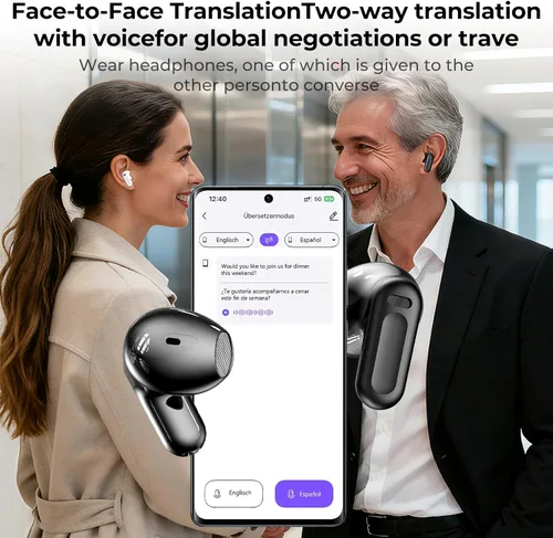 Vista 4 de Auriculares NE20 AI Translation en tiempo real, 165 idiomas Traductor Auriculares con 9 modos de traducción/Sin suscripción, Auriculares