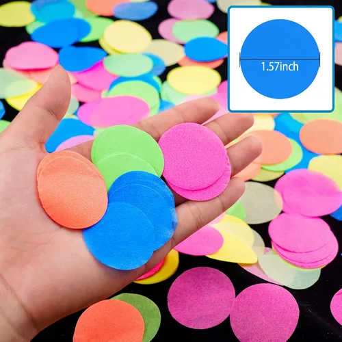 Vista 3 de 10000 piezas de confeti redondo de neón UV, 5 colores, confeti de tejido fluorescente de neón, punto de luz negra, confeti de fiesta brillante
