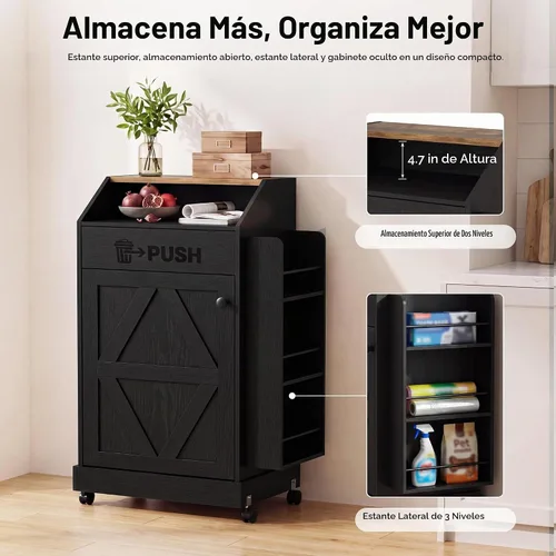 Vista 4 de YESHOMY Gabinete de basura de cocina de 13 galones con puerta de empuje Negro