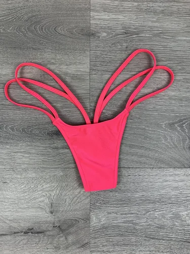 Vista 3 de Tanga G-String V Tanga Neon Coral Double Strappy Tanga Mini Micro Panty Rave Trajes Clubwear Skimpy Bikini Beach Panties Tanga Ropa interior Tanga