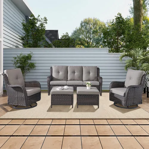 Vista 54 de Rilyson Sofá de mimbre para patio al aire libre, capacidad de peso de 900 libras, sofá grande de mimbre de 3 plazas con cojines de asiento de 4