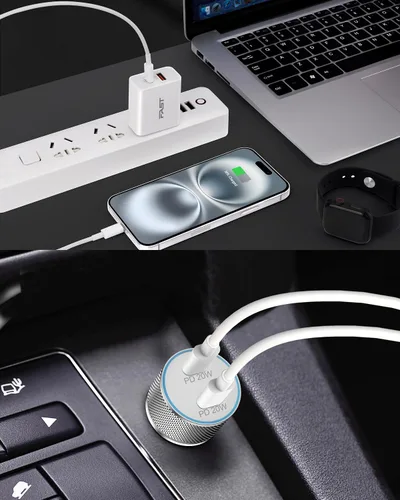 Vista 7 de Cargador de coche para iPhone 17/17 Pro Max/17e de carga rápida, cargador de coche USB C de 40 W + bloque de cargador USB C de 20 W + cable de 2 x 6