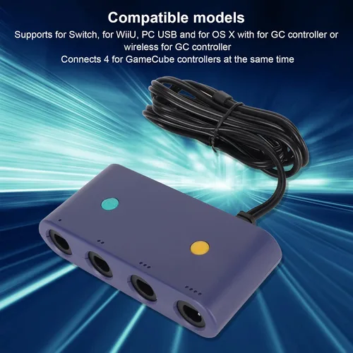 Vista 2 de Adaptador de controlador para Gamecube, convertidor de controlador de juego 3 en 1 para Switch, para WiiU, PC USB y para OS X, con 4 puertos y cable