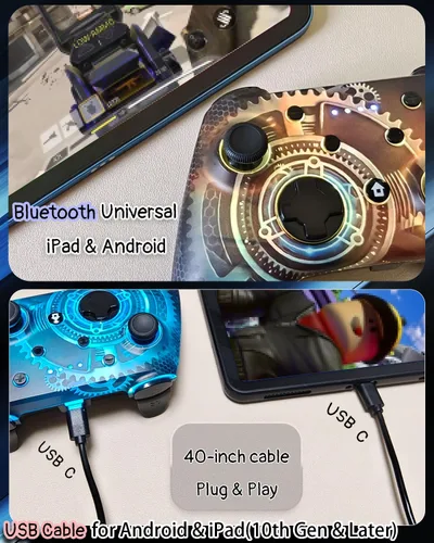 Vista 5 de Wzuicov Multi-Platform Game Controller with RGB & Dual-Mode Bluetooth & Wired Connection, Wireless Gamepad for Switch/Switch 2/iOS/Android/PC/TV