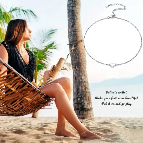 Vista 8 de ChicSilver - Personalizado 925 plata de ley, diminuto corazón, luna, estrella, sol, punto, triángulo. Tobilleras sencillas, joyas para el pie