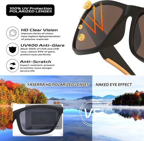 Vista 5 de Yaserra TAC - Lentes de sol cuadrados polarizados para hombres y mujeres, ligeros TR-90, marco de color, lentes de espejo con bloqueo UV