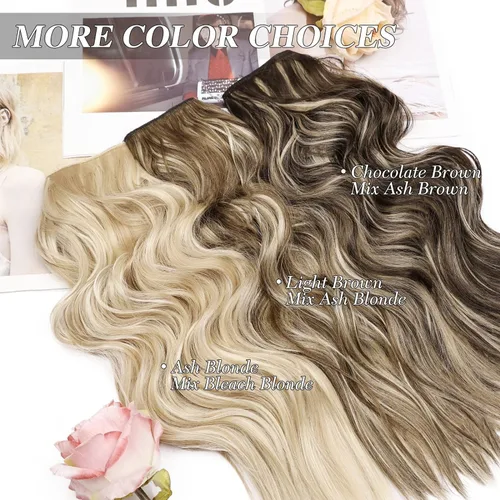 Vista 4 de Extensiones de Cabello con Alambre Invisible - Extensiones de Cabello Halo de 14 Pulgadas Largas Onduladas Postizo Sintético con Alambre