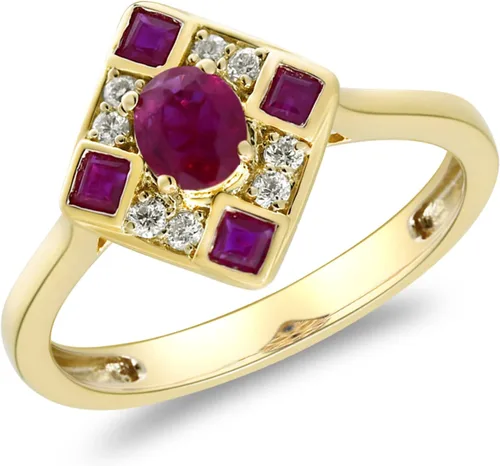 Vista 4 de Gin & Grace Anillo de rubí genuino Mozambique de oro amarillo de 10 quilates con diamantes para mujer Joyas hechas a mano con forma de rubí