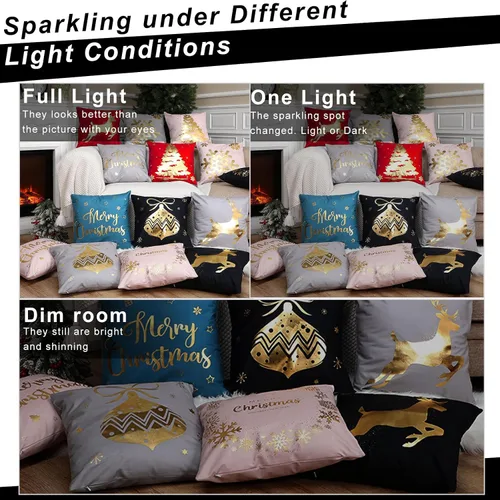Vista 5 de Tatuo Juego de 6 fundas de almohada de Navidad de 18 x 18 pulgadas, fundas de almohada decorativas para Navidad, fundas de cojín para decoración