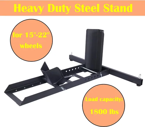 Vista 3 de Soporte ajustable para rueda de motocicleta, soporte de rueda resistente de 1800 libras, calzo delantero de motocicleta negro, soporte de remolque