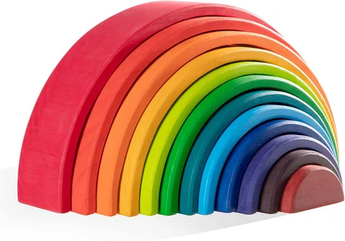 Vista 8 de Juguete apilable de madera de arco iris, apilador de 12 piezas, bloques de construcción de rompecabezas de anidación extragrandes, juguetes
