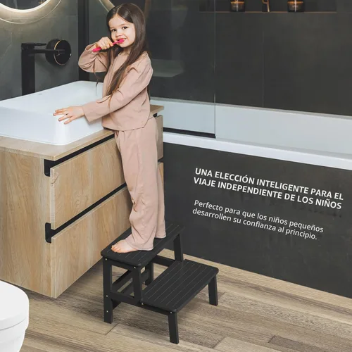 Vista 2 de Domax Taburetes de madera de bambú para niños, taburete para niños pequeños, para lavabo de baño, cama alta, inodoro, cocina, taburete de madera