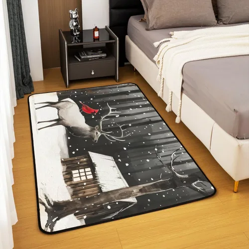 Vista 4 de Erosebridal Alfombra de área de Feliz Navidad para niños, cardenales rojos, alfombra de sala de estar, 3 x 5 mas, alfombra decorativa de cabaña