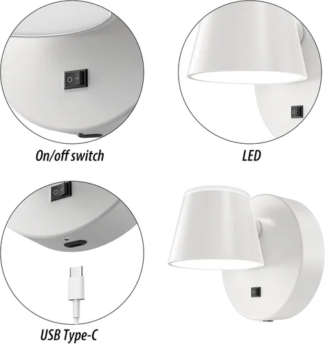Vista 3 de URSOLA Aplique de pared que funciona con pilas con control remoto, lámpara de pared recargable con batería LED de 9000mAh, 3CCT y ajustable
