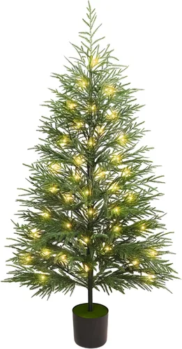 Vista 9 de Cllayees 4FT Cedar Christmas Tree with Lights Artificial Potted Tree Timer, 80 LEDs, Lighted Fake Trees, Front Porch Outdoor Indoor Decor, Christmas