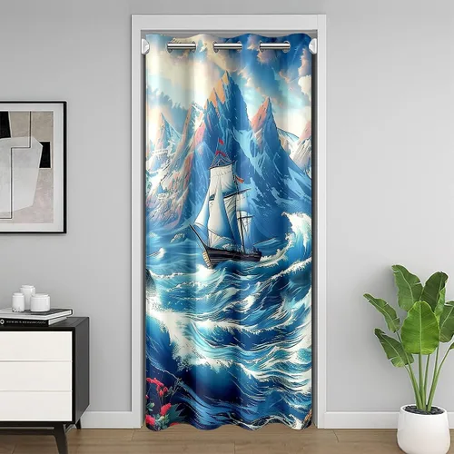 Vista 23 de Manfei Bonita cortina de puerta de gato negro Kawaii para puerta de armario, cortinas opacas con temática de animales estrellados, cortina opaca
