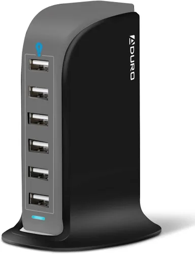 Vista 7 de Aduro - Estación de carga de 6 puertos USB 40W de escritorio, para iPhone, iPad, tabletas y smartphones con Smart Flow