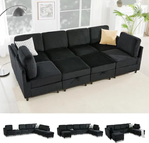Vista 15 de KKL Sofá modular de 84 pulgadas, sofás de 3 plazas para sala de estar con almacenamiento, sofá modular de asiento profundo seccional, funda