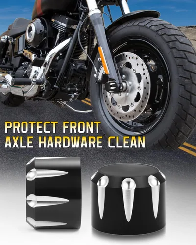 Vista 2 de Tapa negra para tuerca de eje delantero, cubierta de tuerca de horquilla delantera compatible con Harley Davidson 2002-2024 Softail Dyna Iron 883