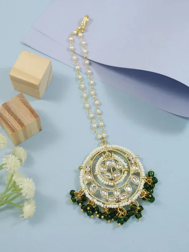 Vista 2 de I Jewels Kundan chapado en oro con perlas Bollywood estilo indio nupcial boda Maang Tikka joyería para mujeres (T1084)