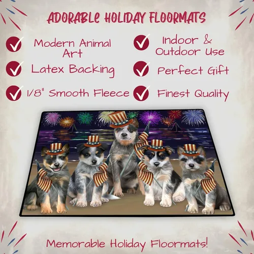 Vista 2 de Doggie of the Day Blue Heeler Dogs Floor Mat - 4th of July Independence Day - Best Dog Doormat - Protector Decor - Unique Portrait Art - Premium