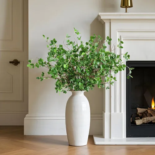 Vista 4 de Htmeing Ramas artificiales de eucalipto verde con hojas, tallos largos sintéticos, plantas vegetales, ramitas de ficus para el hogar, oficina 5